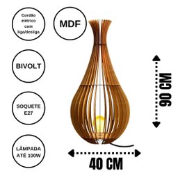 Abajur Grande de Chão GOTAS DE ORVALHO MDF Luminária -:MDF CRU/90x40cm - 5
