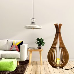 Abajur Grande de Chão GOTAS DE ORVALHO MDF Luminária -:MDF CRU/90x40cm - 4