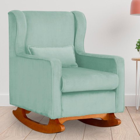 Poltrona Amamentação Balanço Aurora Veludo Acqua - Lm Decor