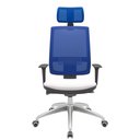 Ver imagem 1 de Cadeira Office Brizza Tela Azul com Encosto Assento Vinil Branco Autocompensador 126cm - 63165