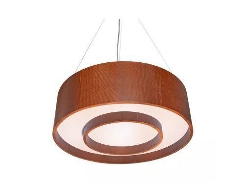 Lustre Pendente cilíndrico 70cm Com Anel em Madeira Imbuia - Marrom - 110V/220V (Bivolt) - 2