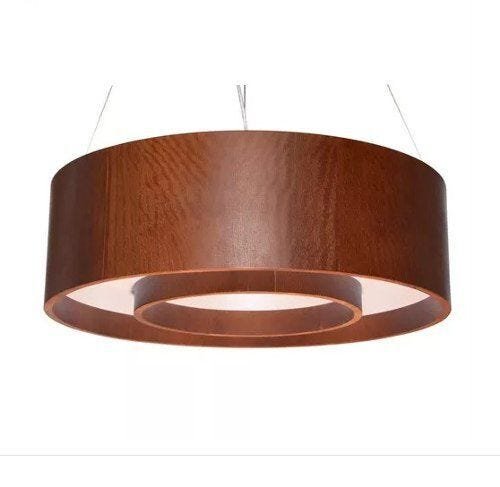 Lustre Pendente cilíndrico 70cm Com Anel em Madeira Imbuia - Marrom - 110V/220V (Bivolt) - 3