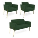 Ver imagem 1 de Sofá Namoradeira e 2 Poltronas Pé de Ferro Dourado Marisa Veludo