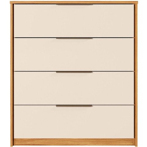 Cômoda para Quarto Alina 4 Gavetas MDF/MDP Puxadores Metal Cinamomo-Off White