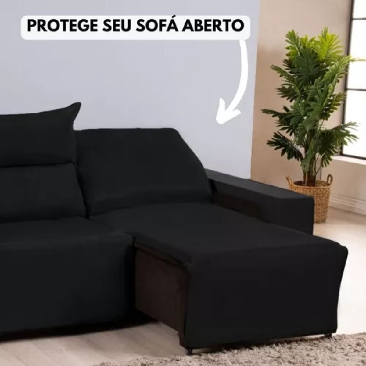 Capa de Sofá Retratil Lisa 2 Lugares King:preto - 3