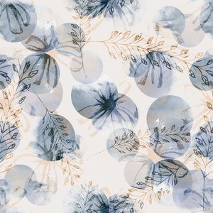 Papel de Parede Floral em Degradê Azul e Bege - 3,00x0,50m