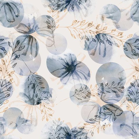 Papel de Parede Floral em Degradê Azul e Bege - 3,00x0,50m