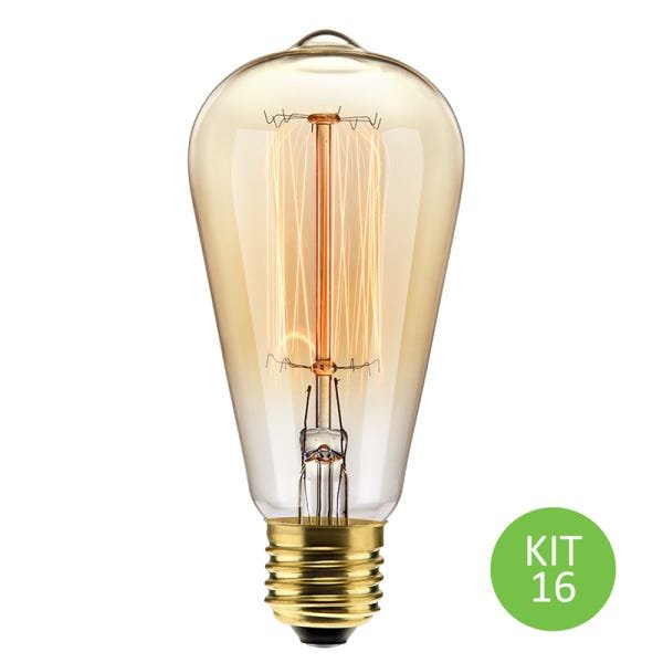 Lâmpada Filamento de Carbono 40w 220v E27 St64 Retrô Kit 16 - 1
