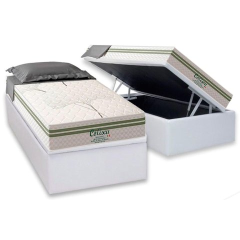 Conjunto Box Baú Solteiro: Colchão Espuma Paropas Molas Ensacadas Coliseu + Base Crc Suede White (