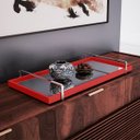 Ver imagem 1 de Bandeja Decorativa Espelhada Laqueada Com Alça Cromada Laca Vermelha