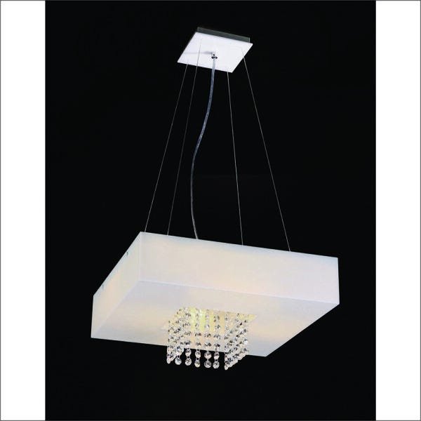 Lustre Pendente Quadrado 58x58cm Domenica Cristal e Acrílico Branco - 2