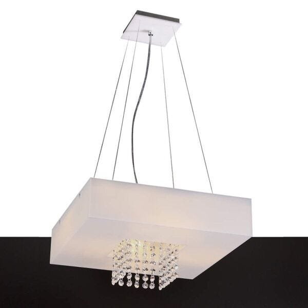 Lustre Pendente Quadrado 58x58cm Domenica Cristal e Acrílico Branco - 1