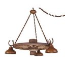 Ver imagem 2 de Lustre Rústico Roda de Carroça 3 lâmp. Madeira e Metal Oxidado Linha Country Estância - Marrom - 110