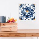 Ver imagem 2 de Quadro Flor de Lotus Estilo Azulejo Português - 33x33cm:moldura Preta