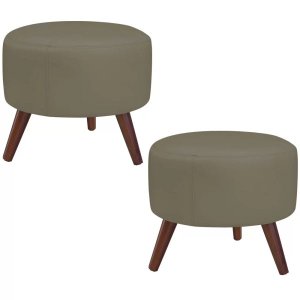 Kit 2 Puffs Decorativos Redondo Pés Palito Couro Fendi - Gran Belo