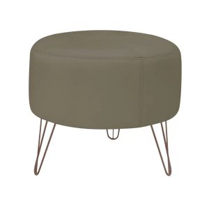 Puff Decorativo Redondo Pés Metal Couro Fendi - Gran Belo