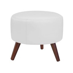 Puff Decorativo Redondo Pés Palito Couro Branco Fosco - Gran Belo - 1