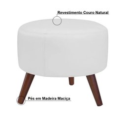 Puff Decorativo Redondo Pés Palito Couro Branco Fosco - Gran Belo - 2