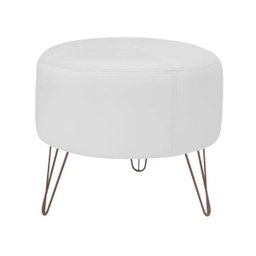 Puff Decorativo Redondo Pés Metal Couro Branco Fosco - Gran Belo - 1
