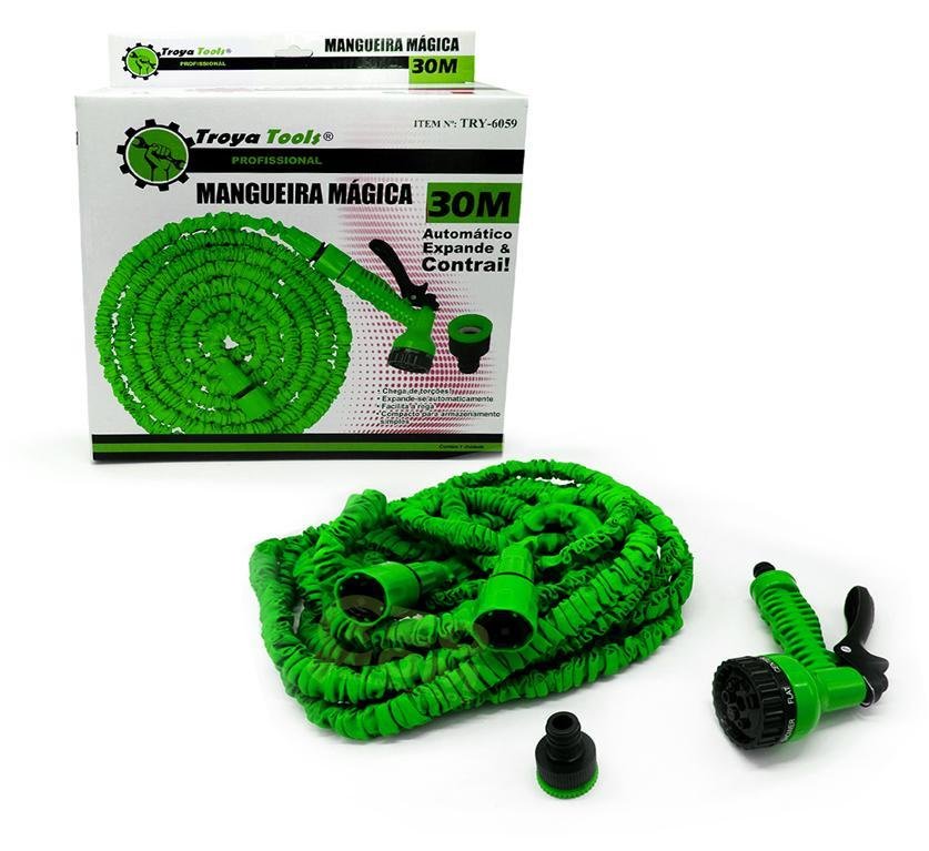 Mangueira Magica Ultra Resistente 30M Verde Gatilho 7 Jatos - 1