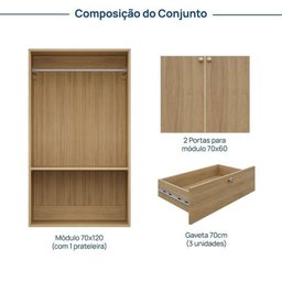 Módulo 70x120 2 Portas 3 Gavetas Frame Cabecasa madeiramadeira - 3