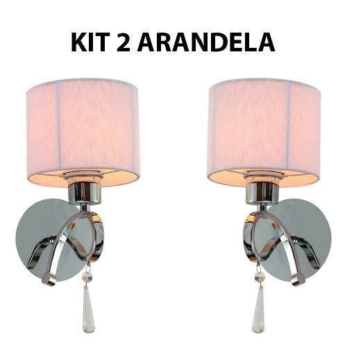 Kit 2 Arandela Parede Cúpula Seda Branco e Cristal Veneza - 1