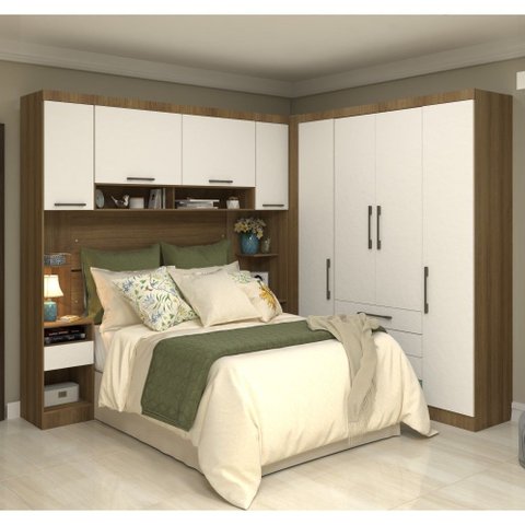 Guarda Roupa Dormitório Modulado Paris Casal 1,38 M Canto Reto - Roupeiro Luciane M02:branco