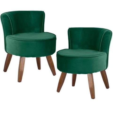 Kit 2 Poltronas Decorativas Pés de Madeira Ayla Veludo Verde - Gran Belo