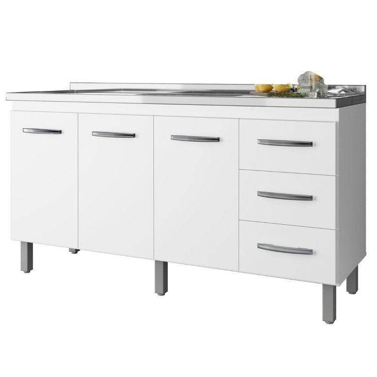 Balcão para Pia Diana 150 Cm 3 Portas Branco Moblis