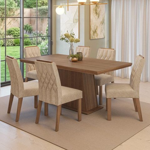 Conjunto Sala de Jantar Tampo de Madeira 6 Cadeiras Rustic/Imperial Assis Madesa