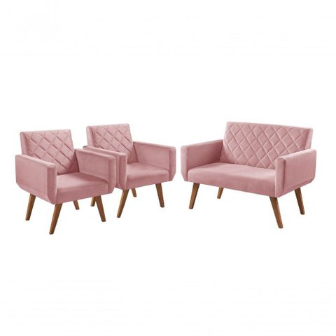 Conjunto Anabelle 2 Poltronas de 1 Lugar 1 Poltrona 2 Lugares Braço Unidecor Rosa