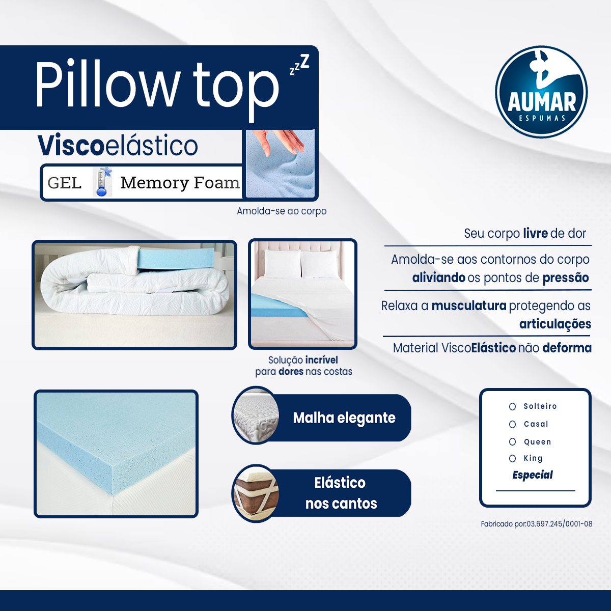 Pillow Top Viscoelástico Nasa Gel Solteiro 88 X 5cm Aumar - 7