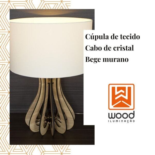 Abajur Moderno com Cúpula de Tecido Modelo Flamboyant Bege - 3