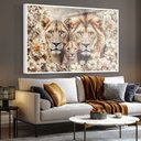 Ver imagem 1 de Quadro Decorativo Florido Família Leão e Leoa com Filhote Sala Quarto Casa Escritório 100x150