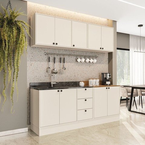 Cozinha Completa 4 Peças Rubi 200cm Bege Off White/Branco Yescasa