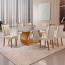 Ver imagem 1 de Mesa Alvorada 6 Lugares Vidro com Cadeiras Lorena Veludo Off White 180cm Moderna
