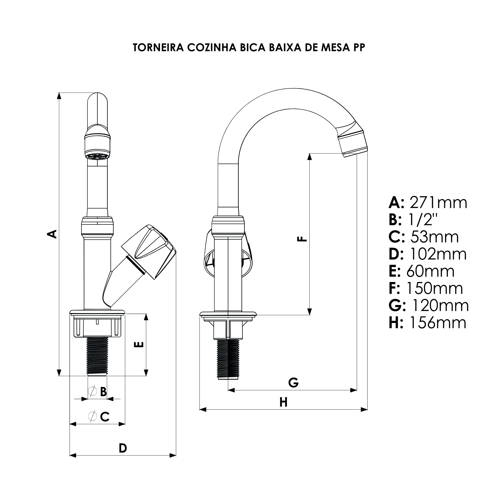 Torneira Lavatório Modelo de Mesa Bica Baixa Especial Pp 1/2'' Cor Branco Durín - 4
