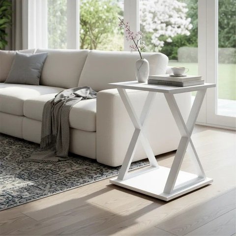 Mesa X Lateral de Apoio ou Mesa de Cabeceira Branco Laca