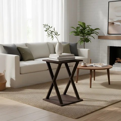 Mesa X Lateral de Apoio ou Mesa de Cabeceira Preto Laca