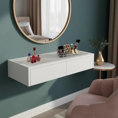 Penteadeira Aparador Suspenso para Maquiagem Quarto Branco Laca