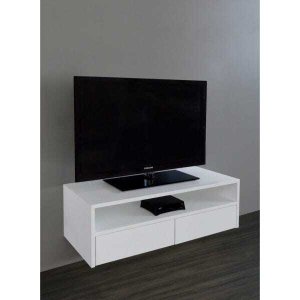 Rack para Tv Suspenso Bancada com Nicho e Gaveta Branco Laca