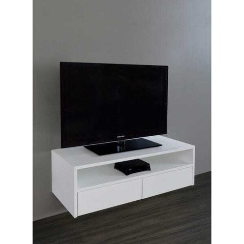 Rack para Tv Suspenso Bancada com Nicho e Gaveta Branco Laca