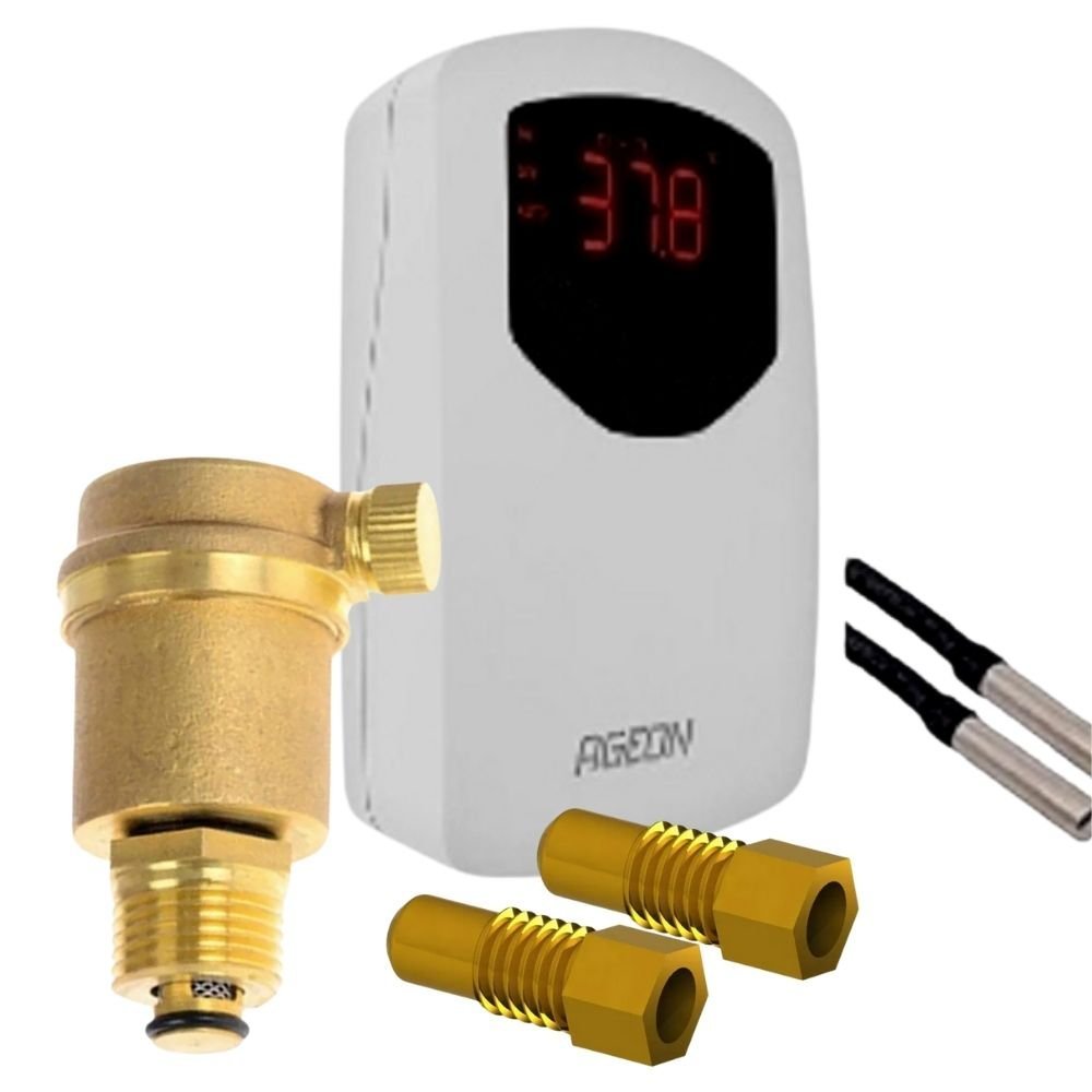 Controlador de Temperatura Aquecimento de Piscina TDI AGEON Bivolt + Válvula Eliminadora de Ar +