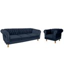 Ver imagem 1 de Um Duque Sofa Chesterfield 2.30 + Uma Poltrona Suede Azul Marinho Sala Recepcao Barbearia