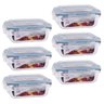 6 Potes Hermético Retangular Vidro Borosilicato Tampa 4 Travas Marmita Micro-ondas 370ML - Click Gla - 1
