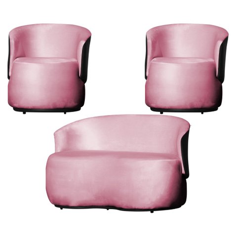 Kit 2 Poltronas e 1 Namoradeira Orgânica Beatriz Veludo Composê Corino Preto - Estopar Veludo Rosa C
