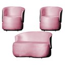 Ver imagem 1 de Kit 2 Poltronas e 1 Namoradeira Orgânica Beatriz Veludo Composê Corino Preto - Estopar Veludo Rosa C