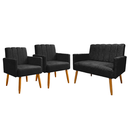 Ver imagem 2 de Conjunto Namoradeira + 2 Poltronas Decorativas Nina Resistente Bouclé:Preto