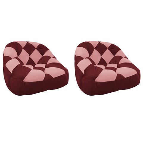 Kit 02 Poltrona Paloma Escritório Sala Pé Plástico Suede Vinho e Suede Rose - Dominic Decor