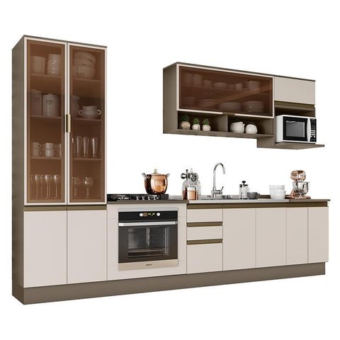 Cozinha Completa 7 Peças Connect Duna/cristal com Cristaleira e Rodapé - Móveis Henn